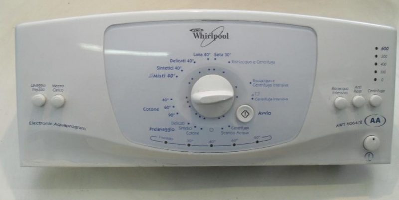 2618 -- 000 (2680) FRONTALE PER LAVATRICE WHIRLPOOL AWT6064/2 COMPLETO DI TIMER COD. 461973089 E DI SCHEDA COMANDI PIU SELETTORI